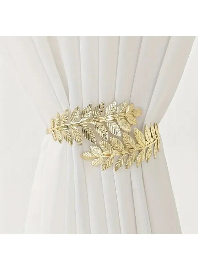 Elegant Silvery Leaf Pattern Curtain Tieback No Drill Installation Durable Aluminum Alloy - Image 1